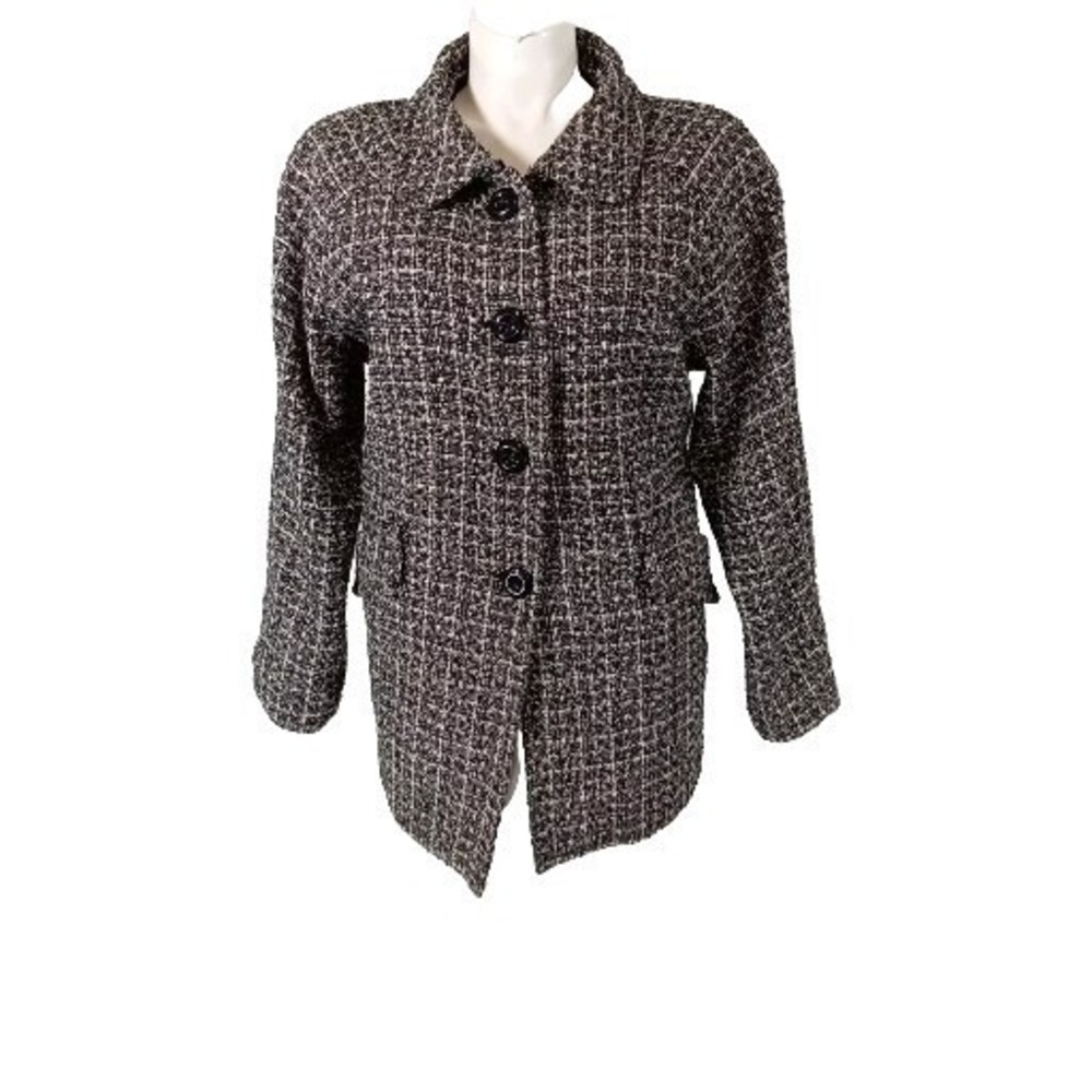 Tudor Court by Haband‎ Jacket XL Black White Woven Big Button Wool Silk Coat